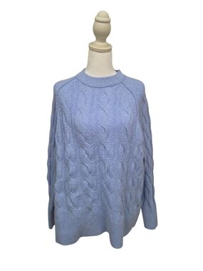 aerie Light Blue Cable Crew Neck Sweater